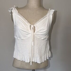 Garage Savannah White Smocked Crop Tank Top Size XL